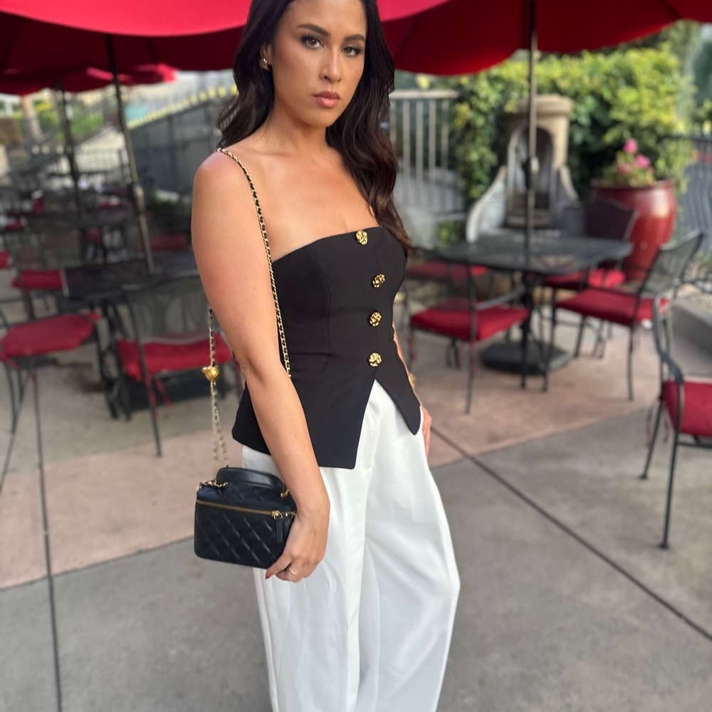 Elegant Black tube top with gold buttons